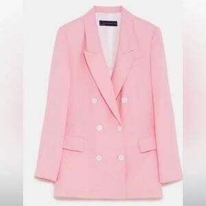 Zara Woman Baby Pink Double Breasted Blazer M Lyocell Career Office Work